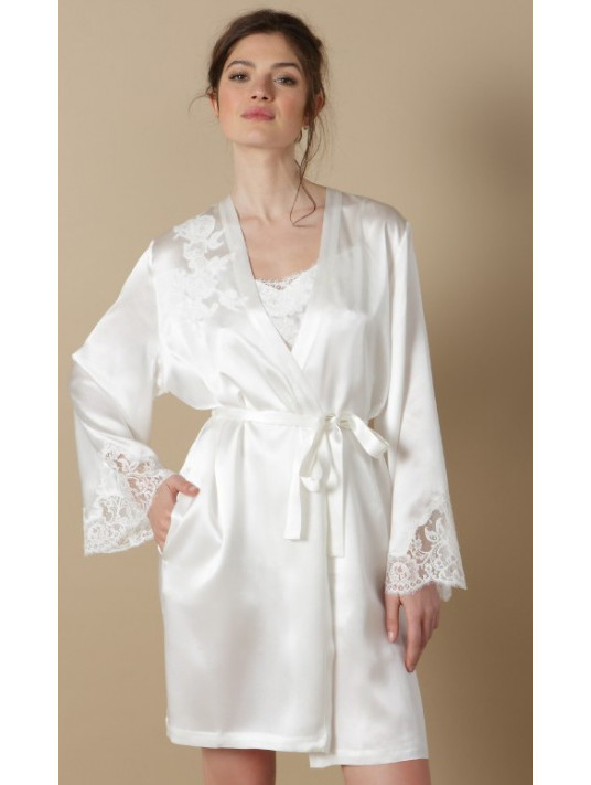 Silk dressing gown ivory Marjolaine GEMMA