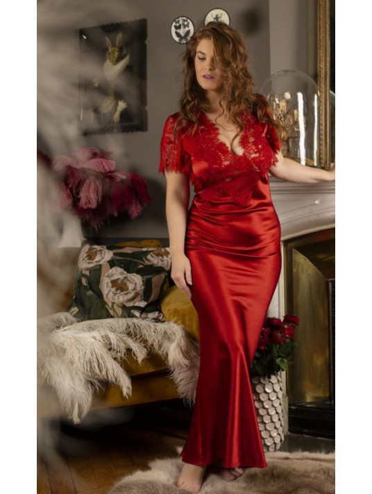 Marjolaine red Long silk night gown NINA