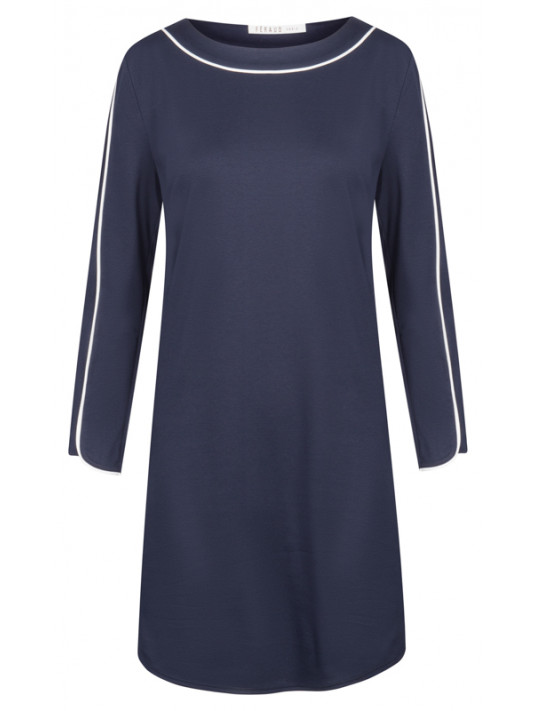 Féraud Chemise de nuit marine à manches longues en coton