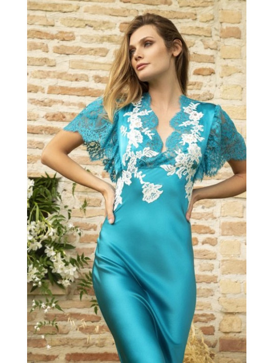Long blue silk dress marjolaine