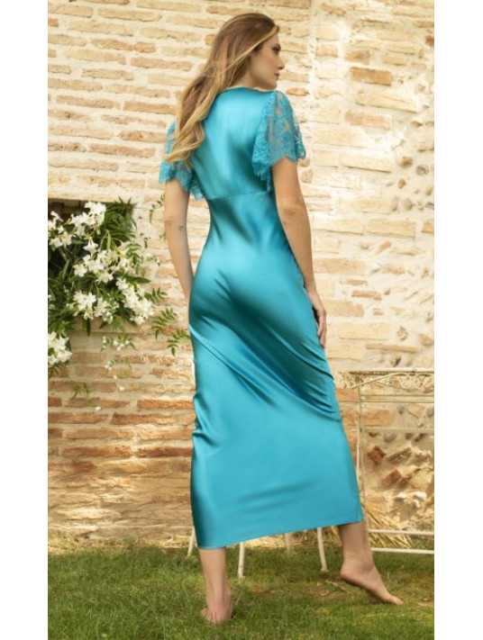 Marjolaine robe longue en soie bleu