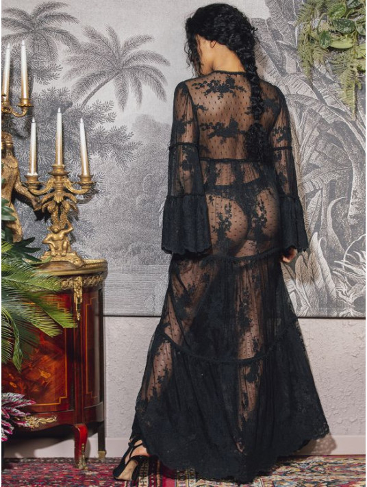 Sexy long black lace dress ODESSA