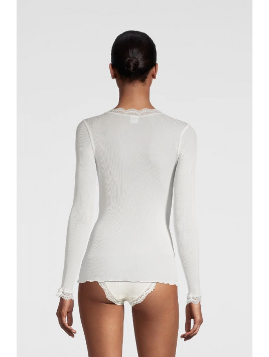 Long-sleeved top round lace neckline SILK