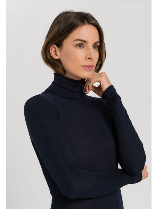 Top manches longues col roulé LAINE ET SOIE bleu nuit