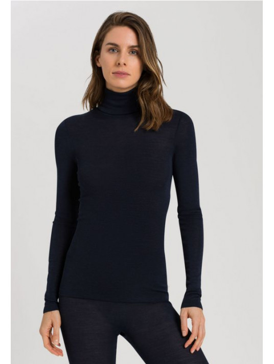 Top manches longues col roulé LAINE ET SOIE bleu nuit