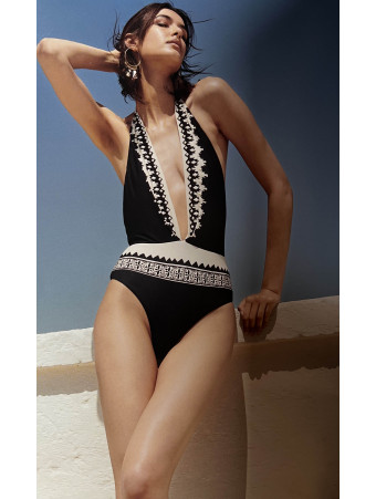 raffaela d'Angelo Deep neckline swimsuit black & white print