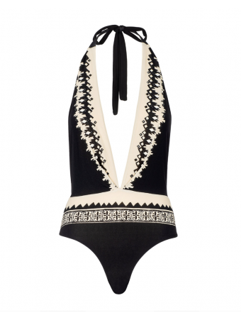 Raffaela d'Angelo Deep neckline swimsuit black & white print