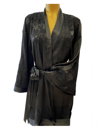 Marjolaine Black silk dressing gown PERSEA
