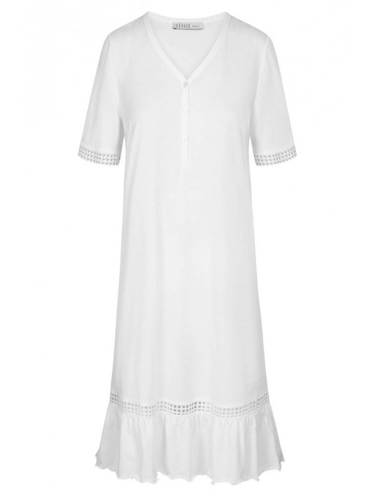 Féraud white cotton nightgown Short sleeves Knee length