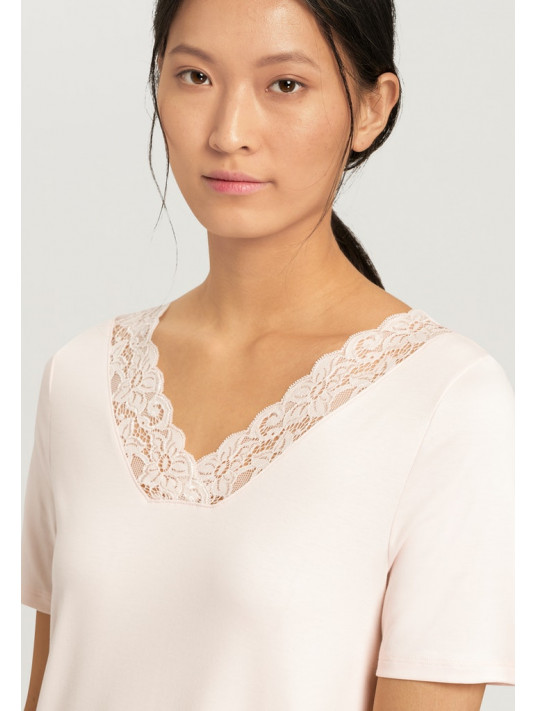 Hanro Short-sleeved pink cotton nightgown MOMENTS