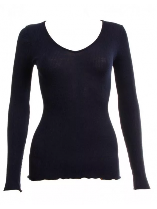 Woolen silk Top dark blue