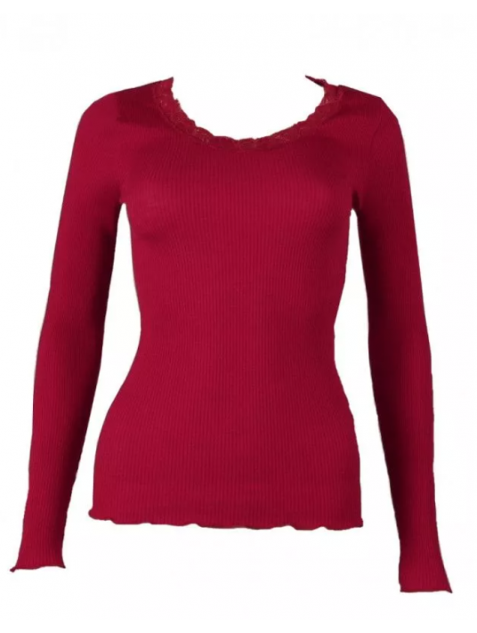Oscalito Long-sleeved top round lace neckline WOOLEN SILK red