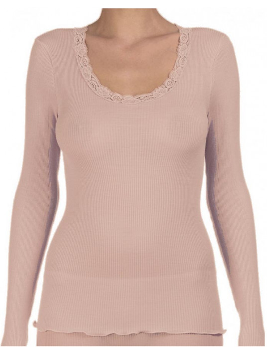 Oscalito Long-sleeved round lace neckline nude WOOLEN SILK