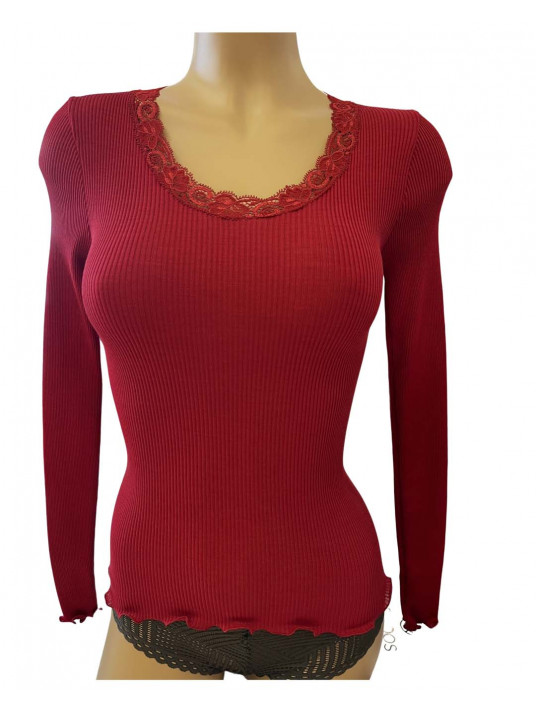 oscalito Long-sleeved round lace neckline red WOOLEN SILK