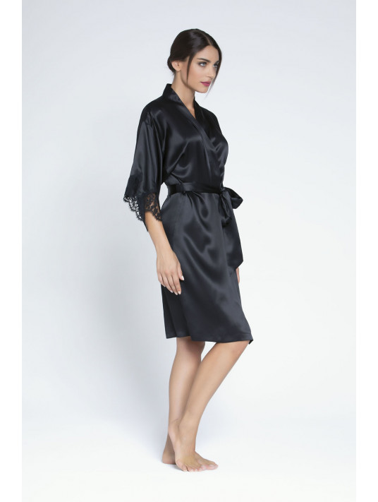 Pasithea: Black Kimono Pure Silk Robe - Knee Length