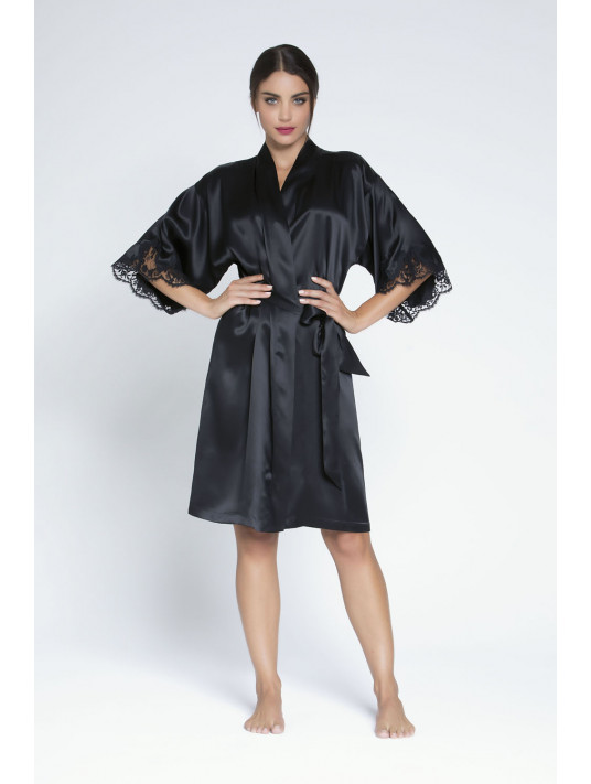 Black Grey Collar Silky Satin Robe – LuxuRobes.com