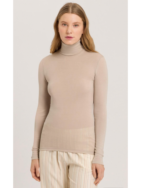Hanro Top col roulé beige LAINE ET SOIE