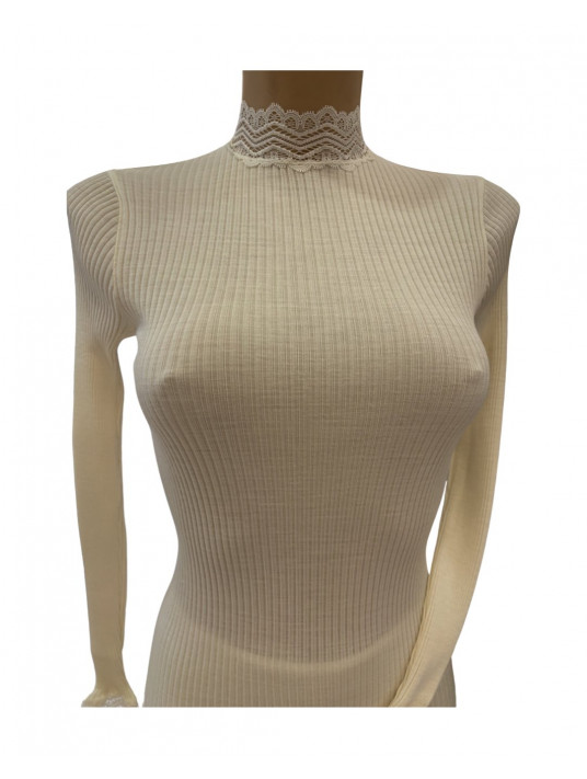 Oscalito Long-sleeved top high collar WOOLEN SILK