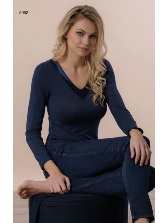 Moretta Top manches longues col v noir MODAL CACHEMIRE