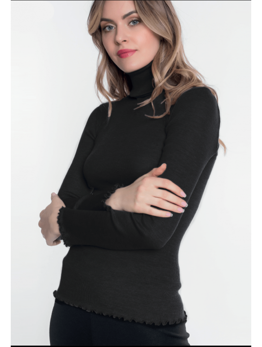 Moretta Turtleneck black top woolen silk