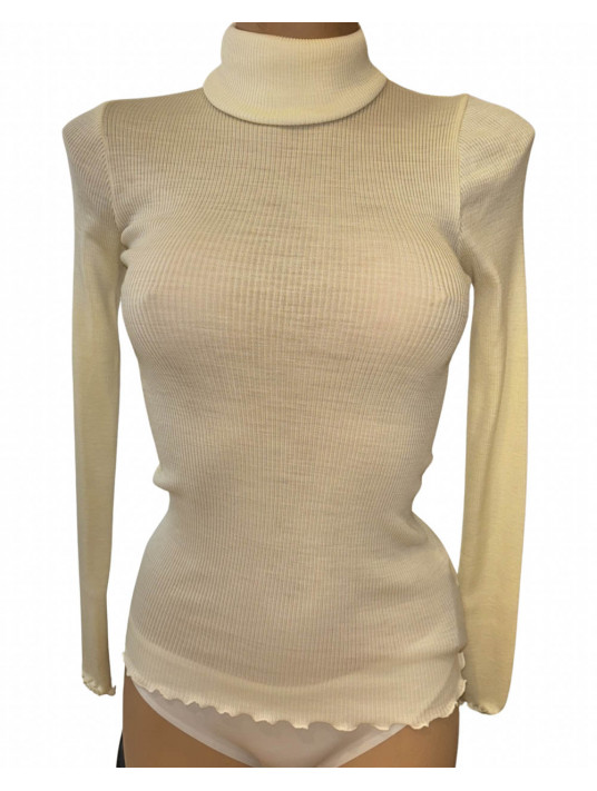 Moretta Turtleneck ivory top WOOLEN SILK