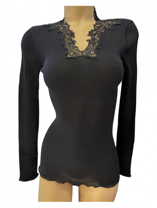 Moretta Long-sleeved top black WOOLEN SILK
