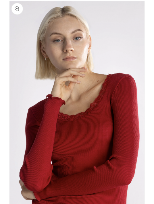 Oscalito Long-sleeved top round lace neckline WOOLEN SILK red