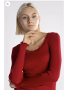 Oscalito Long-sleeved top round lace neckline WOOLEN SILK red