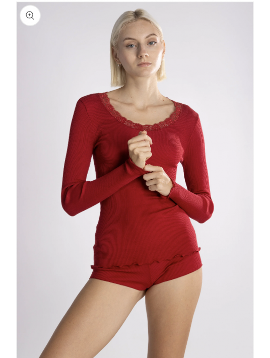 Oscalito Long-sleeved top round lace neckline WOOLEN SILK red