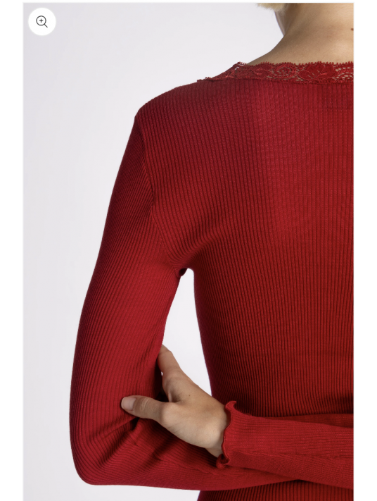 Oscalito Long-sleeved top round lace neckline WOOLEN SILK red
