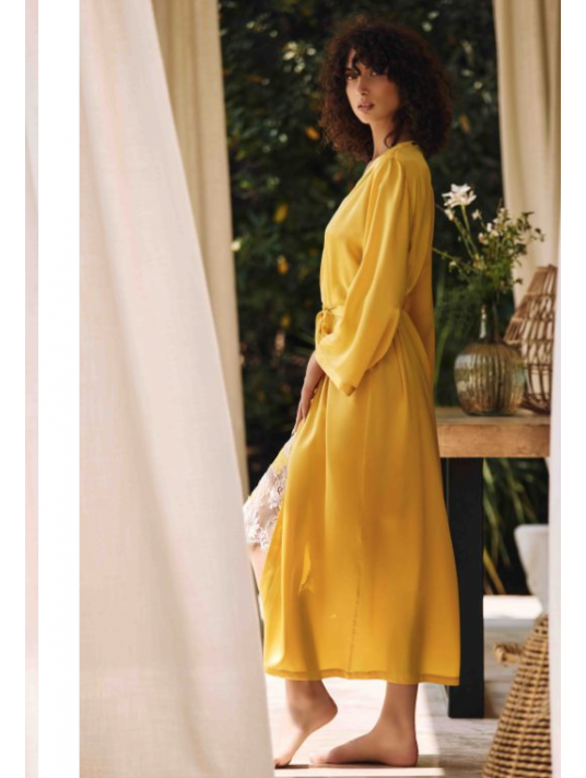 Marjolaine Déshabillé en soie jaune TRACY