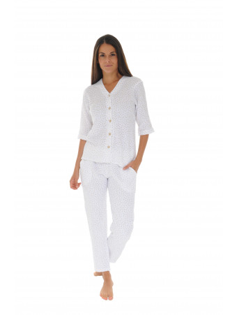 Short-sleeved buttoned pajamas in polka dot cotton