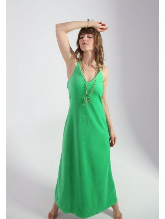 green Terry velvet long dress MIREILLE