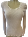 Oscalito Long-sleeved top round lace neckline beige WOOLEN SILK