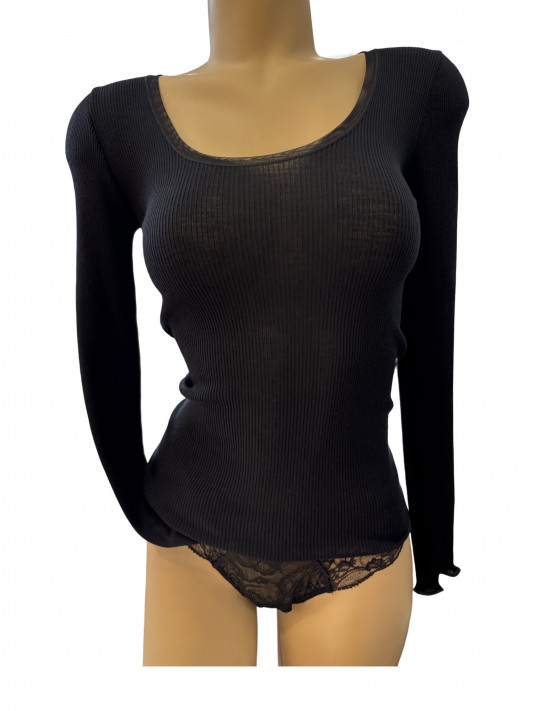 Moretta Long-sleeved top black WOOLEN SILK Moretta Long-sleeved top black WOOLEN SILK
