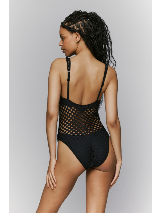 Black padded boat neck swimsuit HOLT