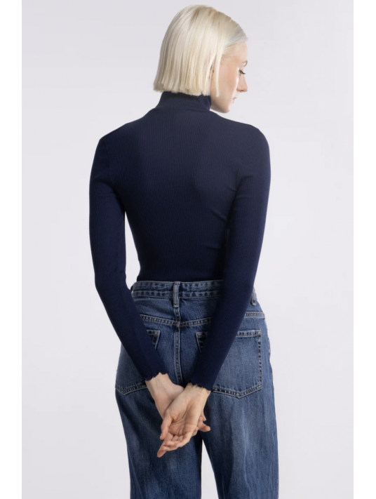 Long-sleeved turtleneck blue WOOLEN SILK