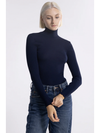 Long-sleeved turtleneck blue WOOLEN SILK