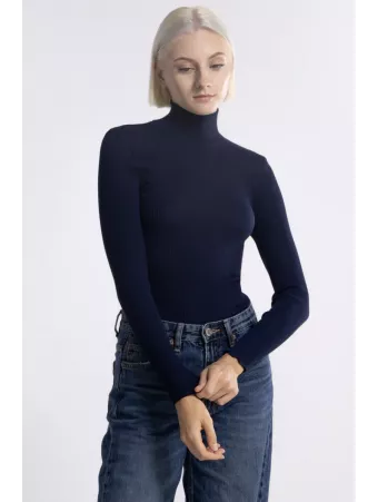 oscalito Top manches longues col montant bleu marine LAINE ET SOIE
