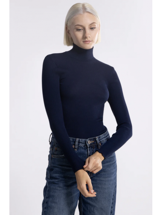 Long-sleeved turtleneck blue WOOLEN SILK
