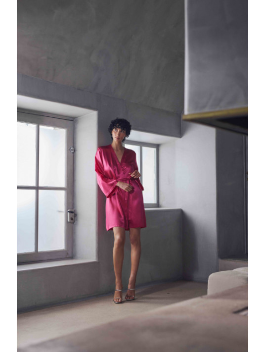MARJOLAINE Short pink silk kimono BROOKE