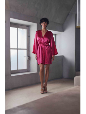 MARJOLAINE Short pink silk kimono BROOKE