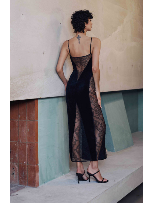 MARJOLAINE Long black velvet nightie BILLIE