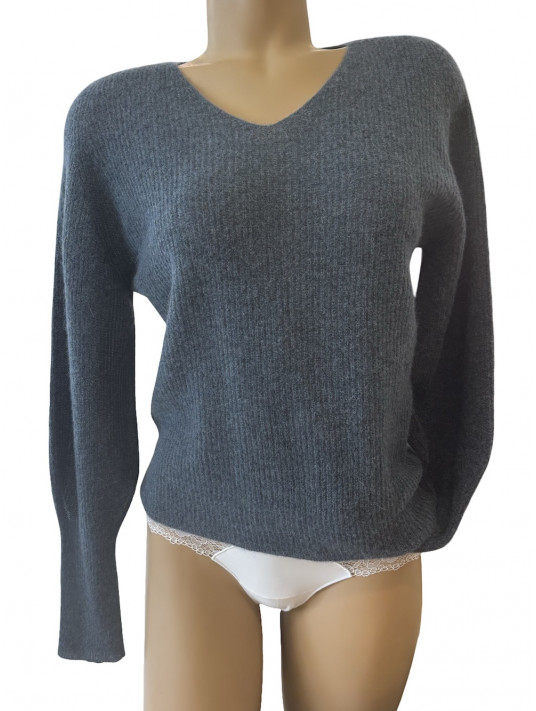 Pull bleu gris LAINE et ALPAGA