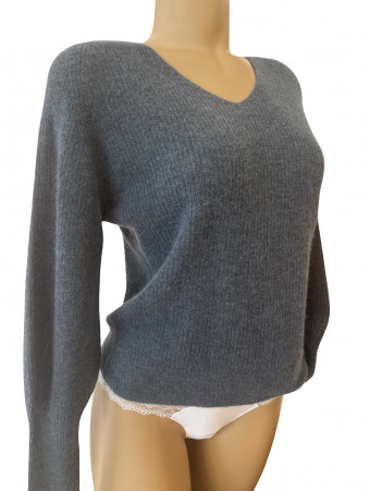 Pull bleu gris LAINE et ALPAGA