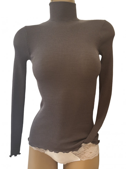 Oscalito Pull col montant taupe LAINE ET SOIE