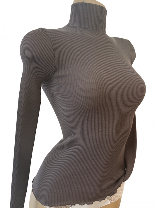 Oscalito Pull col montant taupe LAINE ET SOIE