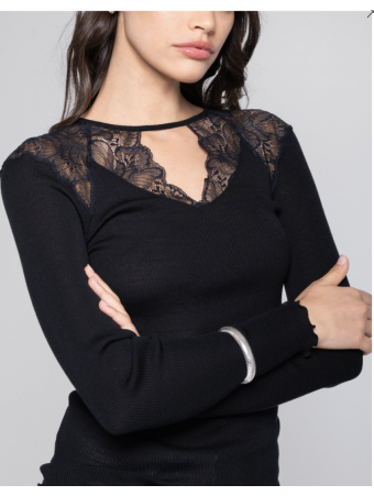 Oscalito black Lace top WOOLEN SILK