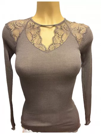 OSCALITO  taupe Lace top WOOLEN SILK