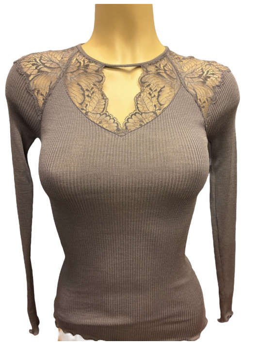 OSCALITO  taupe Lace top WOOLEN SILK
